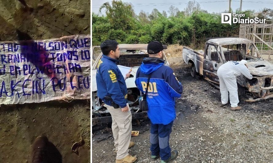 Encapuchados armados dejaron lienzo tras ataque incendiario en Panguipulli 